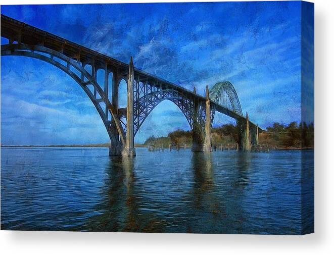 Newport Oregon Canvas Print featuring the photograph Yaquina Bay Bridge From South Beach by Thom Zehrfeld