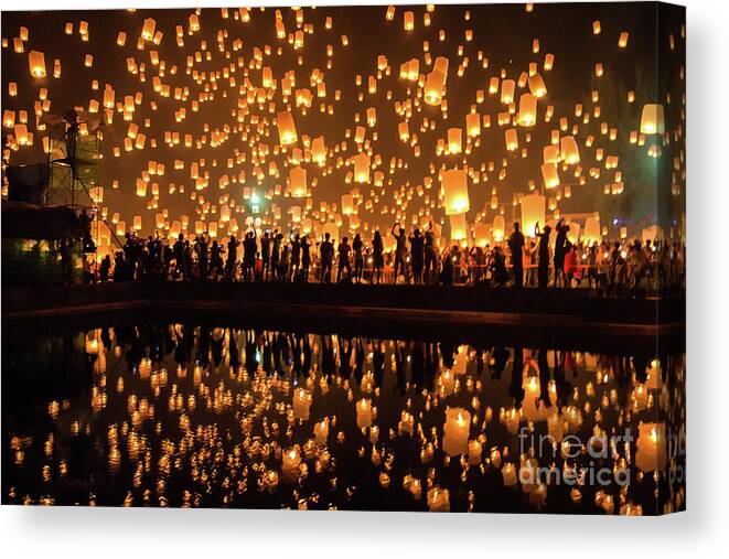 People Canvas Print featuring the photograph Yeepeng Festival by Suttipong Sutiratanachai