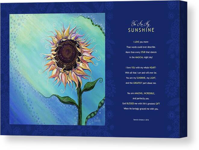 Sunflower Canvas Print featuring the digital art You Are My Sunshine - Poetry by Tanielle Childers