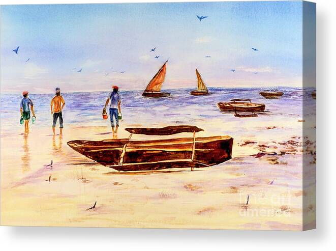 Beach Canvas Print featuring the painting Zanzibar Forzani beach by Sher Nasser