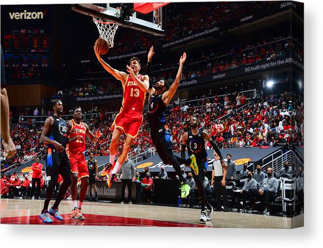 Atlanta Canvas Print featuring the photograph 2021 NBA Playoffs - New York Knicks v Atlanta Hawks by Scott Cunningham