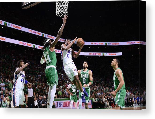 Playoffs Canvas Print featuring the photograph 2023 NBA Playoffs - Philadelphia 76ers v Boston Celtics by Brian Babineau