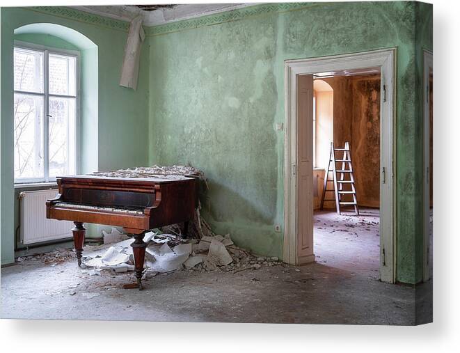 Abandoned Canvas Print featuring the photograph Abandoned Piano in the Corner #1 by Roman Robroek