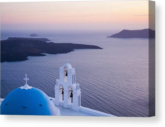 Color Image Canvas Print featuring the photograph Agios Theodori church at sunset #1 by Jorg Greuel