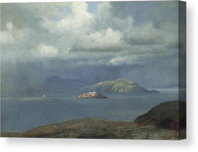 Coastal Canvas Print featuring the painting Alcatraz, San Francisco Bay #3 by Albert Bierstadt