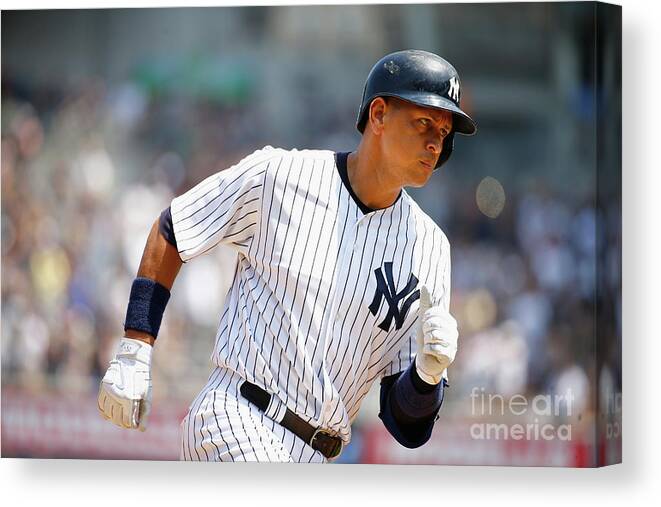People Canvas Print featuring the photograph Alex Rodriguez, Eric Hosmer, and Chris Young by Al Bello