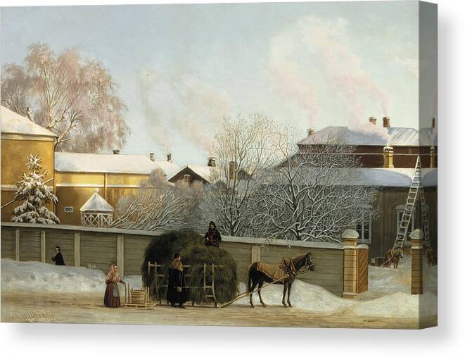 Annankatu Canvas Print featuring the painting Annankatu on a Cold Winter Morning #1 by Magnus von Wright