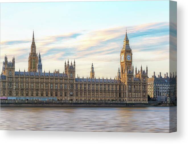 Architecture Canvas Print featuring the photograph Big Ben At Sunset by Manjik Pictures