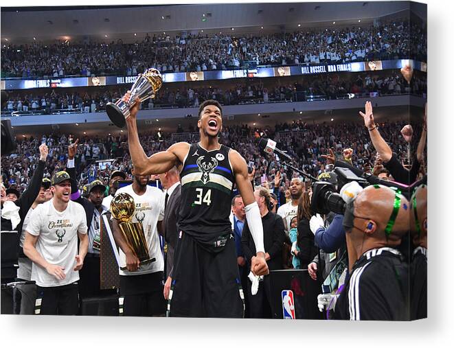 Giannis Antetokounmpo Canvas Print featuring the photograph Bill Russell and Giannis Antetokounmpo #1 by Jesse D. Garrabrant