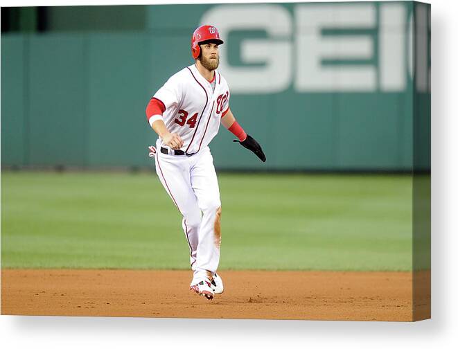 American League Baseball Canvas Print featuring the photograph Bryce Harper by Greg Fiume