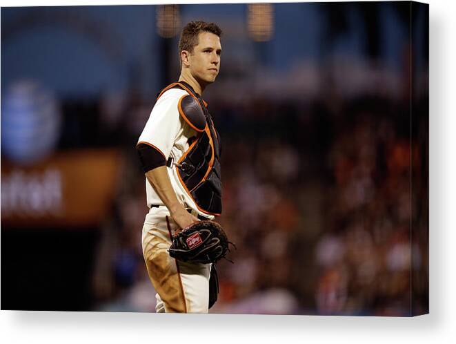 San Francisco Canvas Print featuring the photograph Buster Posey #1 by Ezra Shaw