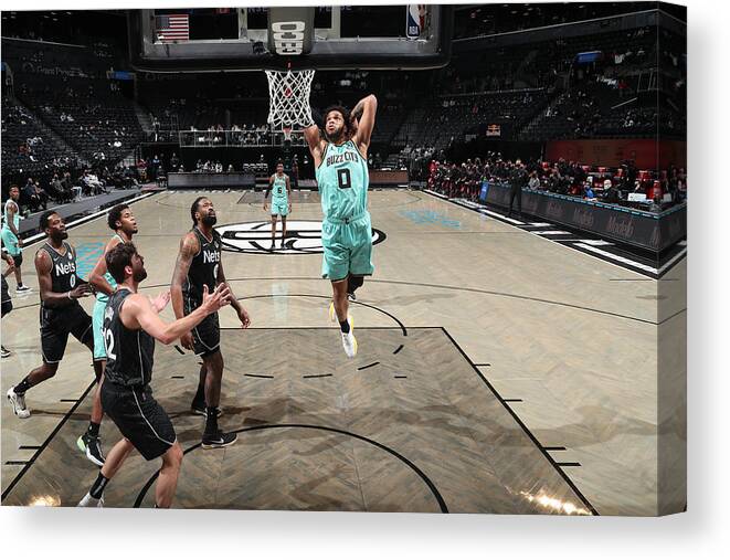 Miles Bridges Canvas Print featuring the photograph Charlotte Hornets v Brooklyn Nets by Nathaniel S. Butler