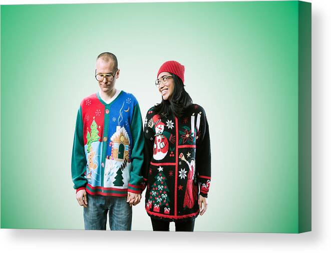Event Canvas Print featuring the photograph Christmas Sweater Couple #1 by RyanJLane