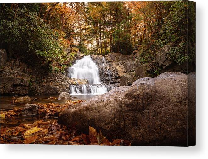 Hawk Canvas Print featuring the photograph Hawk Falls in Autumn Creekside by Jason Fink