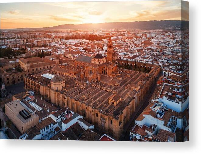 Cordoba Canvas Print featuring the photograph Cordoba aerial view at sunset #1 by Songquan Deng