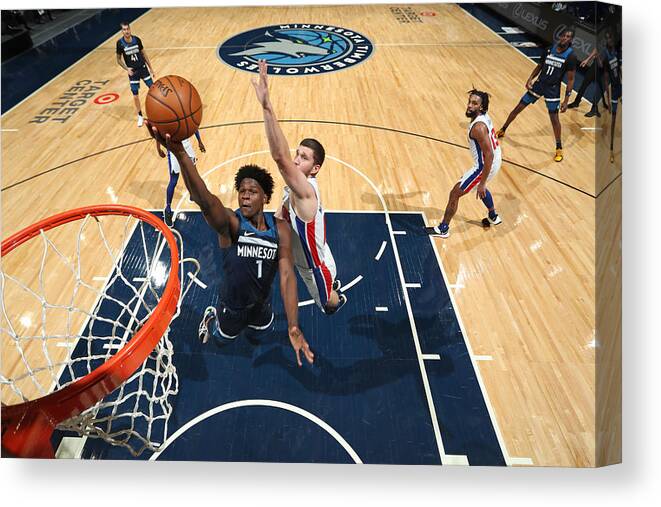 Nba Pro Basketball Canvas Print featuring the photograph Detroit Pistons v Minnesota Timberwolves by Jordan Johnson