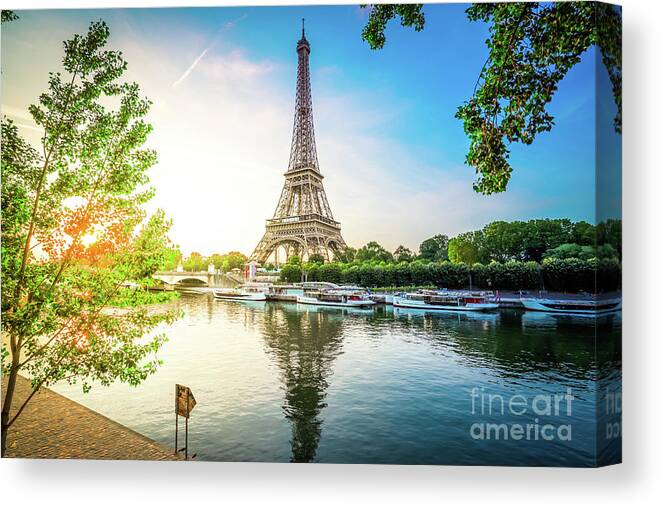 Eiffel Canvas Print featuring the photograph Eiffel Tour over Seine river #1 by Anastasy Yarmolovich