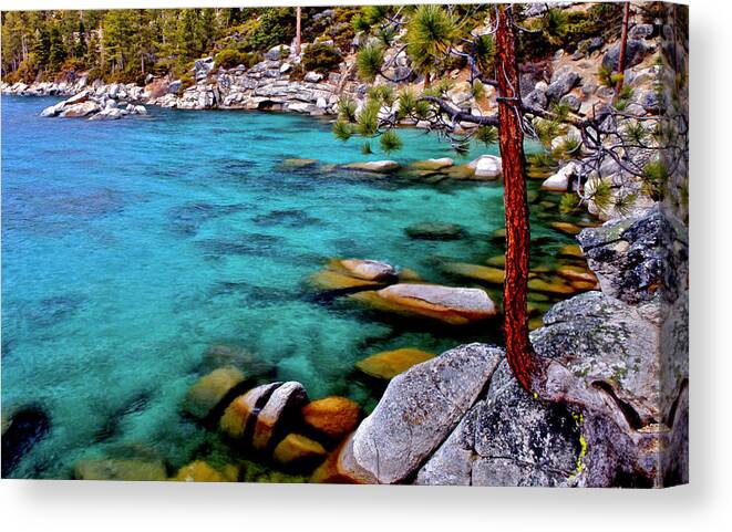 Lake Tahoe Canvas Print featuring the photograph Lake Tahoe Azure Blue #1 by Geoff McGilvray