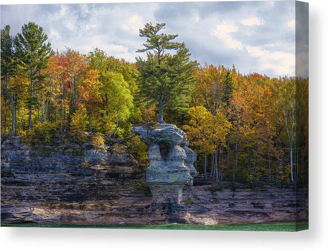 Pictured Rocks National Lakeshore Canvas Print featuring the photograph Fall Colors at Pictured Rocks #1 by Ali Majdfar