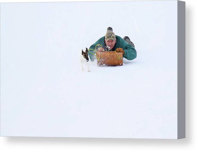 Sledding Canvas Print featuring the photograph Family Sledding Fun 12 #1 by Brook Burling
