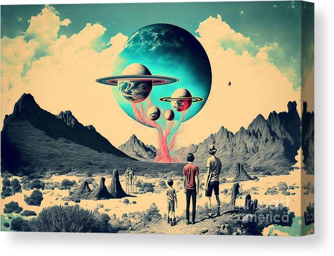 Flying Canvas Print featuring the mixed media Flying Saucer Frenzy VII #1 by Jay Schankman