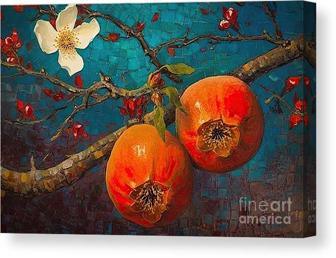 Fuyu Persimmon Canvas Print featuring the painting Fuyu Persimmon #1 by N Akkash