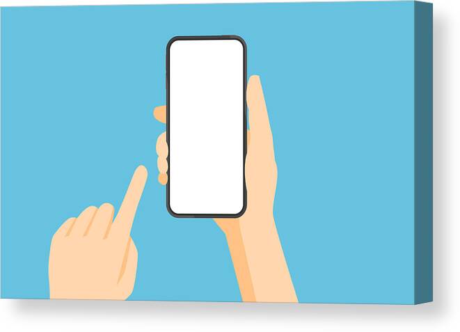 Empty Canvas Print featuring the drawing Hand holding smartphone and touching screen #1 by Yuoak