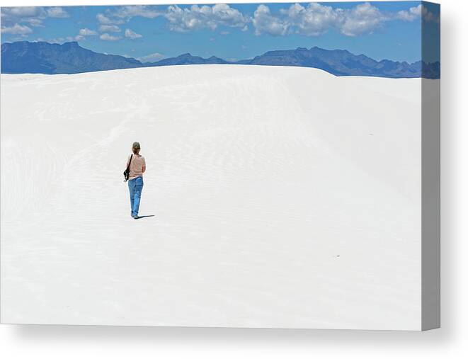 White Sands National Monument Canvas Print featuring the photograph Hiking At White Sands #1 by Jim Vallee