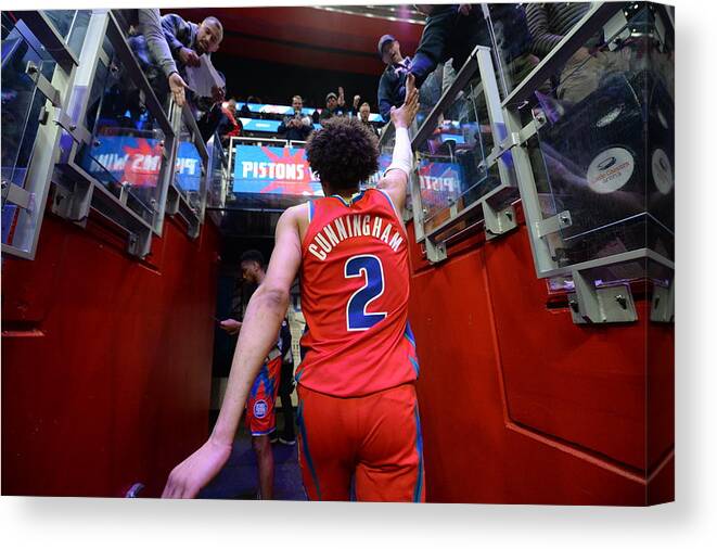 Cade Cunningham Canvas Print featuring the photograph Indiana Pacers v Detroit Pistons by Chris Schwegler