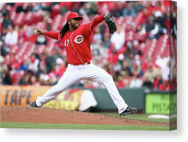 Great American Ball Park Canvas Print featuring the photograph Johnny Cueto #1 by Andy Lyons