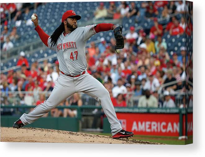 People Canvas Print featuring the photograph Johnny Cueto by Rob Carr