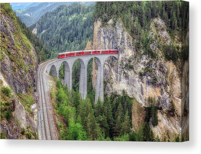 Landwasser Viaduct Canvas Print featuring the photograph Landwasser Viaduct - Switzerland #1 by Joana Kruse