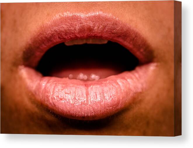 Cut Out Canvas Print featuring the photograph Lips Close-up #1 by Andres Ruffo