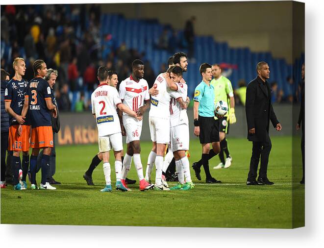 Stade De La Mosson Canvas Print featuring the photograph Montpellier Herault SC v Lille OSC - Ligue 1 #1 by Alexandre Dimou