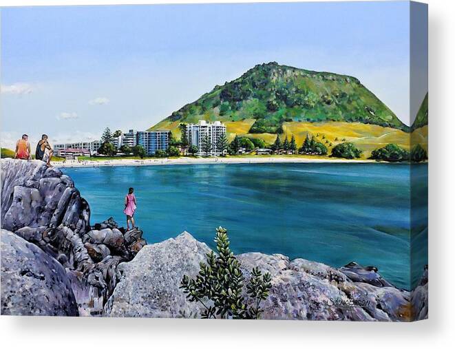 Beach Canvas Print featuring the painting Mount Maunganui 290321 #1 by Selena Boron
