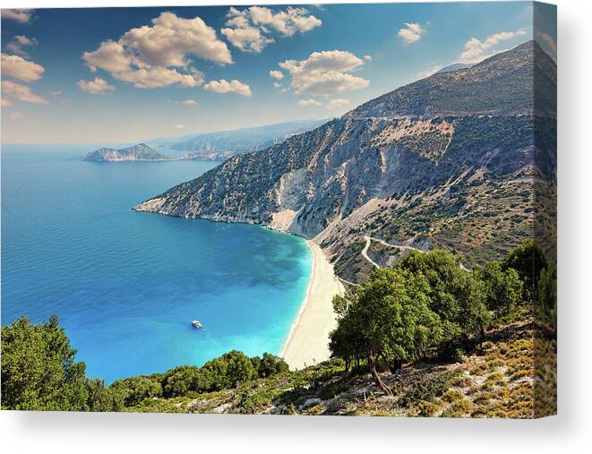 Myrtos Canvas Print featuring the photograph Myrtos beach in Kefalonia, Greece #1 by Constantinos Iliopoulos