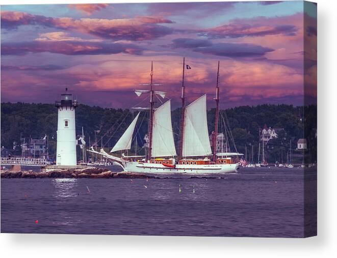 Atlantic Ocean Canvas Print featuring the photograph Mystic Sailing past Portsmouth Lighthouse by Jeff Folger