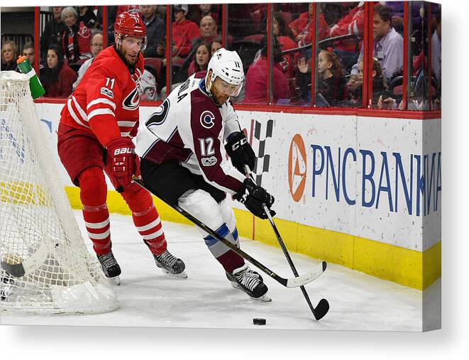 North Carolina Canvas Print featuring the photograph NHL: FEB 17 Avalanche at Hurricanes #1 by Icon Sportswire