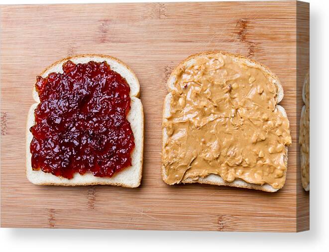 Shadow Canvas Print featuring the photograph Open Face Peanut Butter and Jelly Sandwich #1 by Grandriver