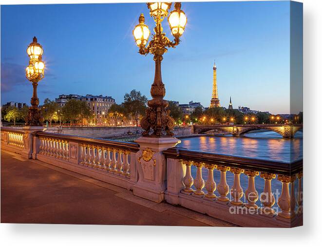 Paris Canvas Print featuring the photograph Paris France Evening From Pont Alexandre III by Brian Jannsen