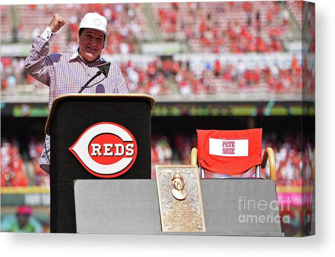 Great American Ball Park Canvas Print featuring the photograph Pete Rose by Jamie Sabau