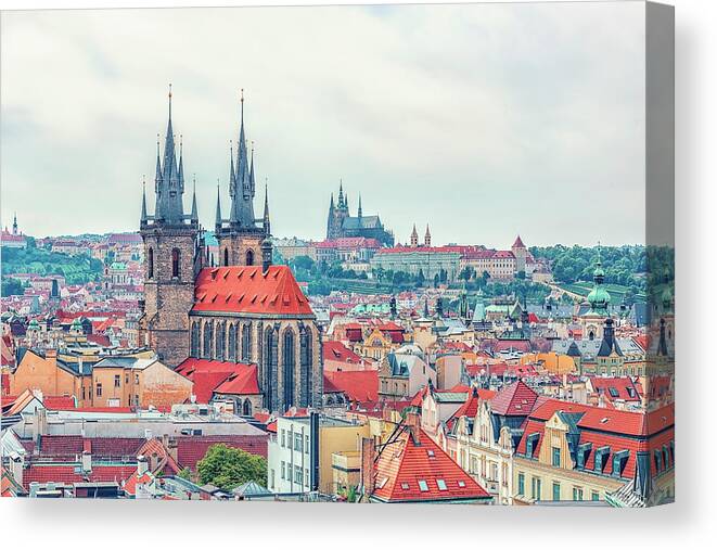 Architecture Canvas Print featuring the photograph Prague City #1 by Manjik Pictures