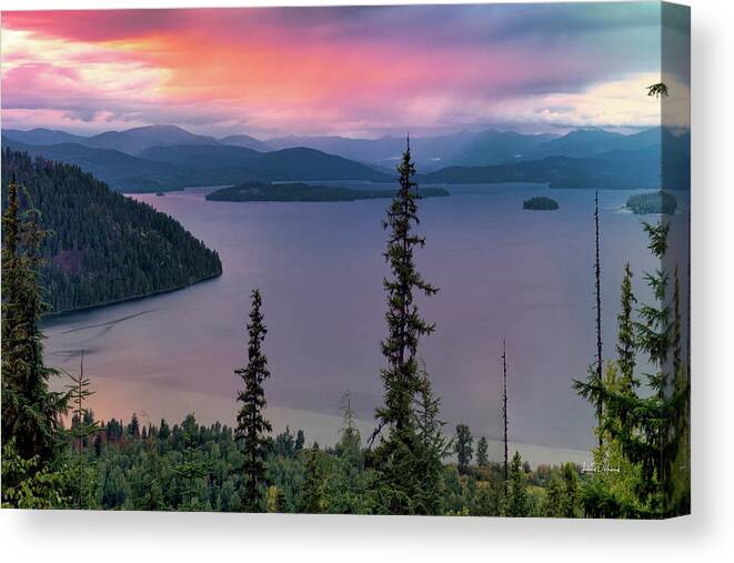 Nature Canvas Print featuring the photograph Priest Lake Sunset View #1 by Leland D Howard