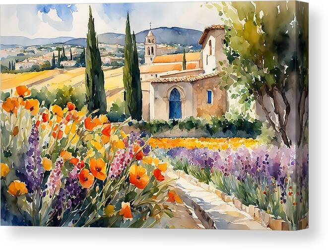 House Canvas Print featuring the digital art Provence village #1 by Manjik Pictures