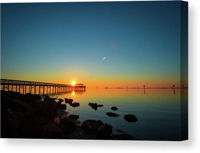 Safety Harbor Canvas Print featuring the photograph Safety Harbor Pier Sunrise by Joe Leone