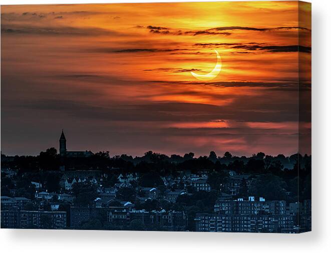 New York Canvas Print featuring the photograph Solar eclipse over Yonkers by Kevin Suttlehan