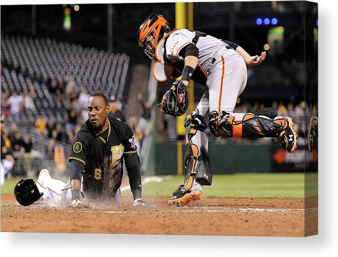 Ninth Inning Canvas Print featuring the photograph Starling Marte and Buster Posey by Joe Sargent