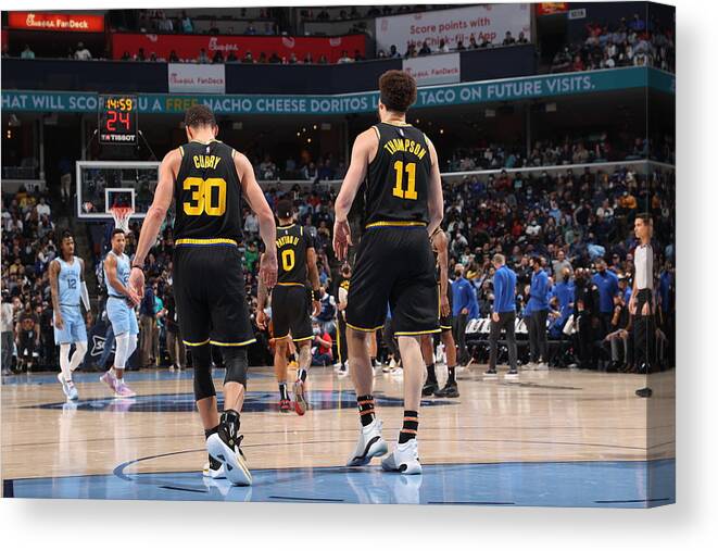 Nba Pro Basketball Canvas Print featuring the photograph Stephen Curry and Klay Thompson by Joe Murphy