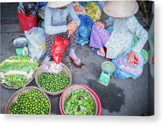 Vietnam Photography Canvas Print featuring the photograph Street Sellers #1 by Marla Brown