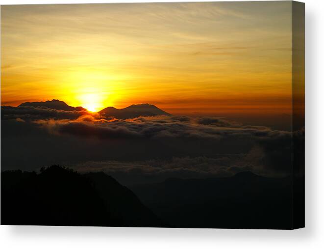 Outdoors Canvas Print featuring the photograph Sunrise at Cemoro Lawang #1 by Shaifulzamri